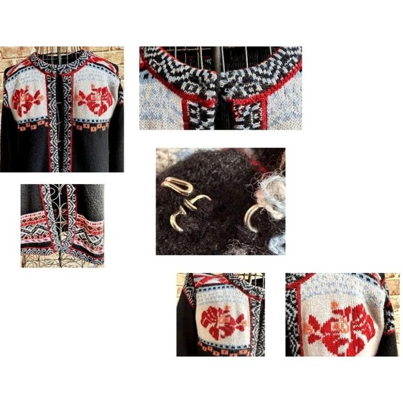 VTG Brunson of California Cardigan Medium Black Knit Tribal Aztec Orient… - Picture 3 of 12